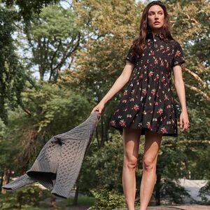 Hill House Home Black Floral Mini Dress